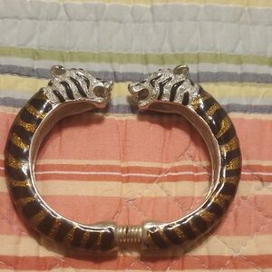 Vintage Signed Chicos Silver and Brown Tiger Bangle Bracelet